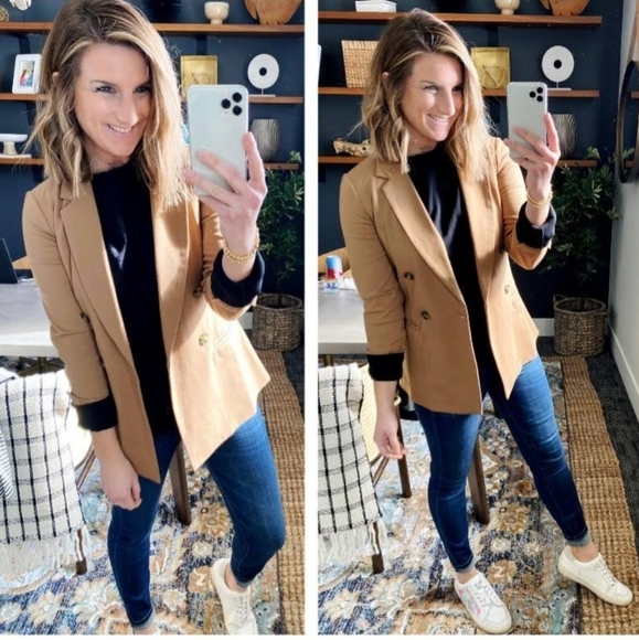 🔥Liverpool X Living in Yellow Becca Double Breasted Tan Blazer - Picture 7 of 15